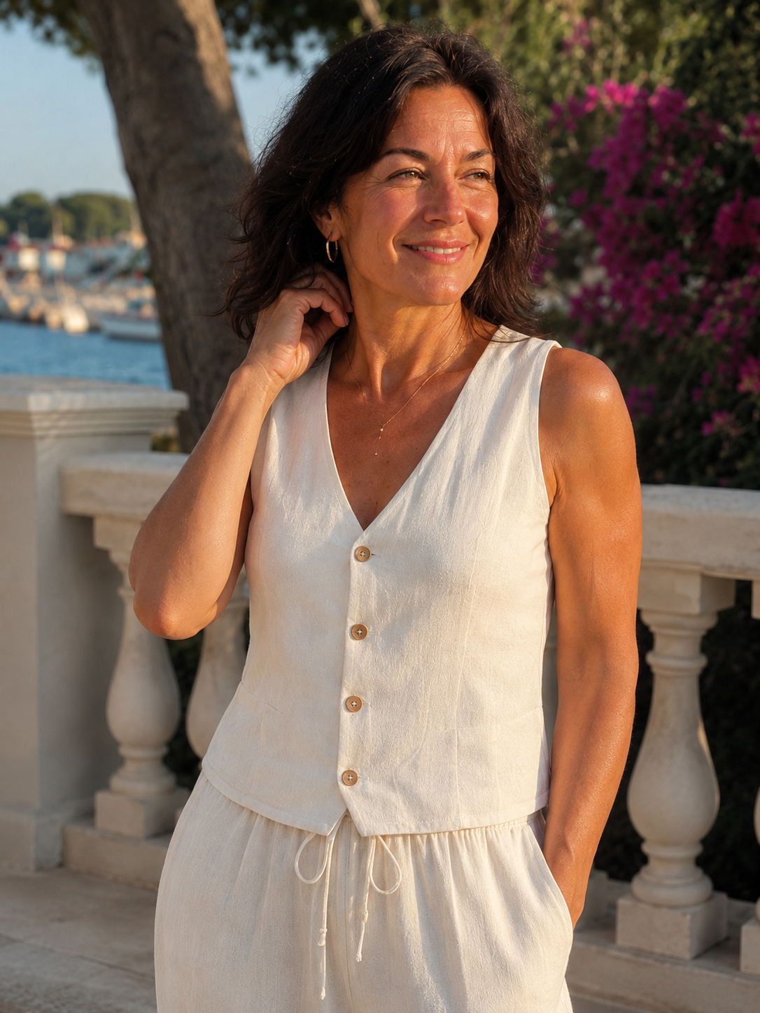 Élise | Ensemble fluide à gilet boutonné