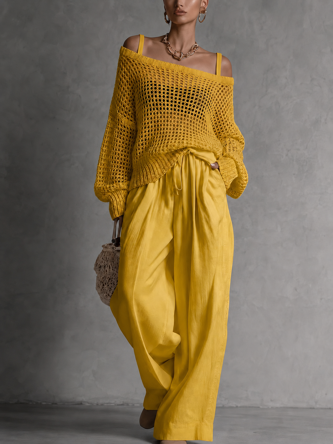 Solène | Ensemble élégant avec pull ajouré et pantalon ample
