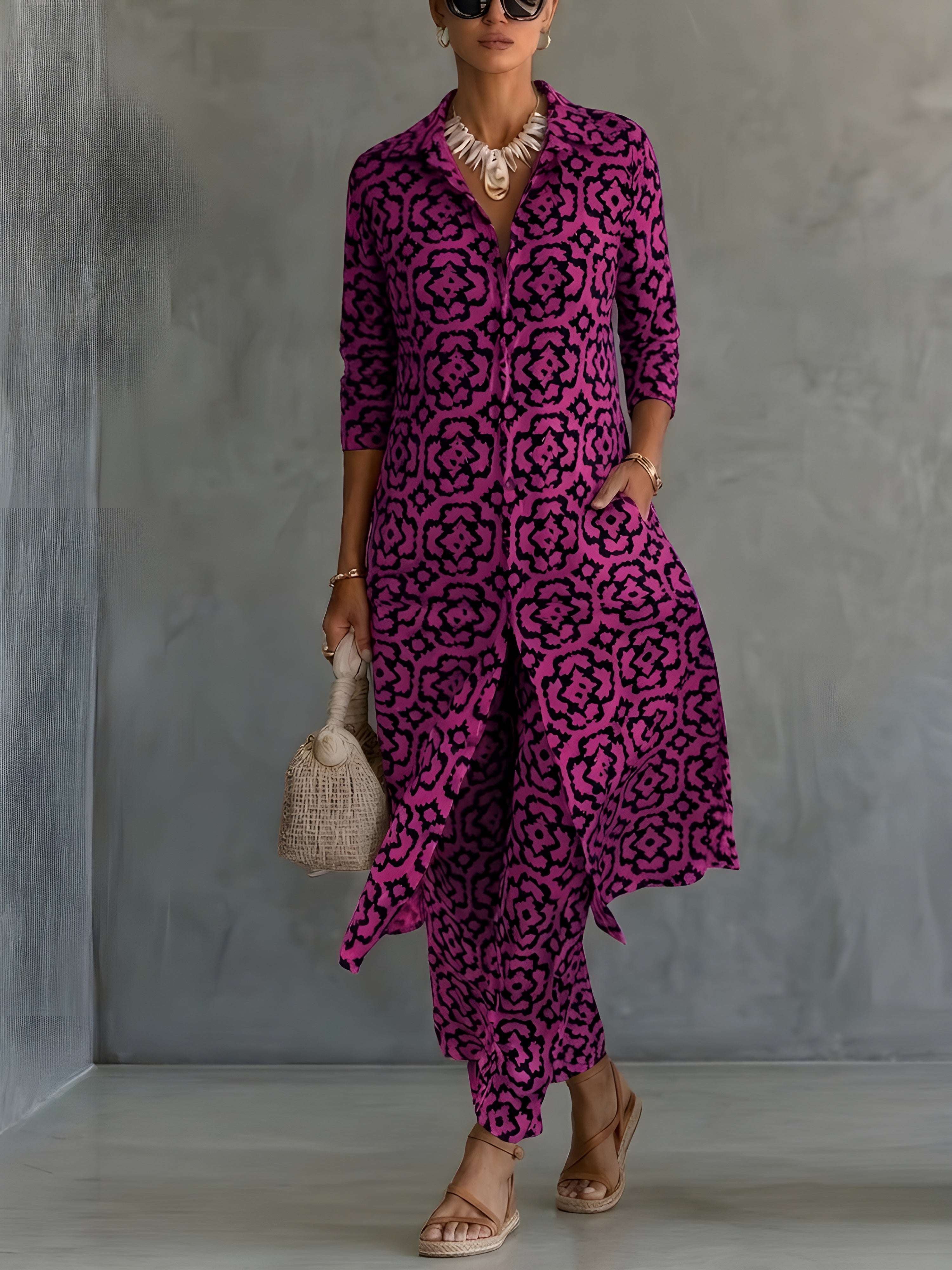 Élora | Ensemble élégant imprimé avec tunique fluide et pantalon