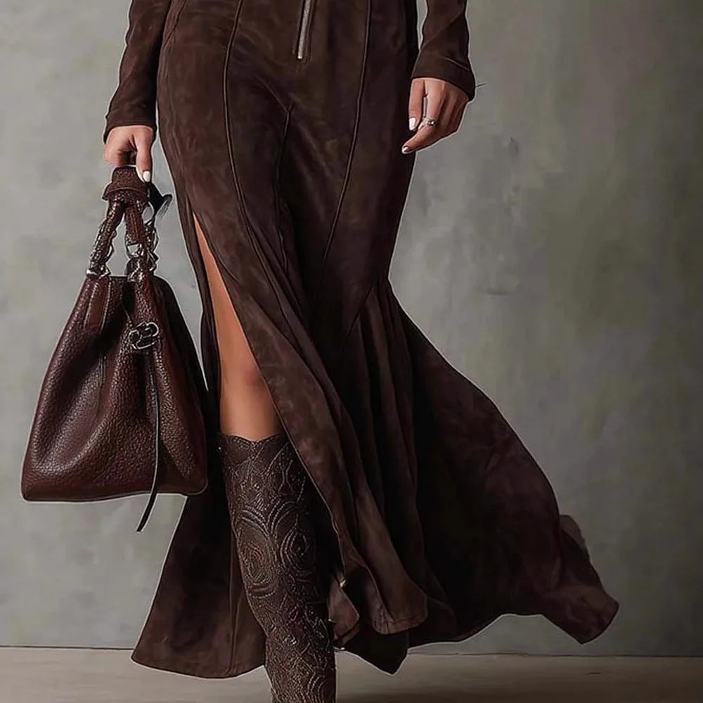 Robe longue zippée avec ceinture