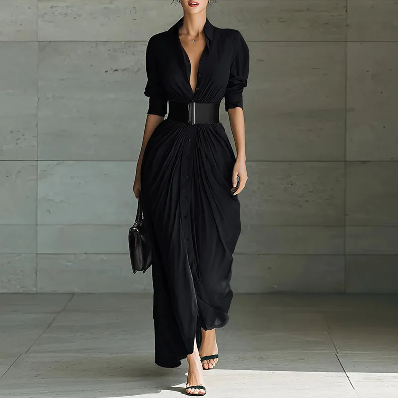 Robe longue chemise élégante avec ceinture