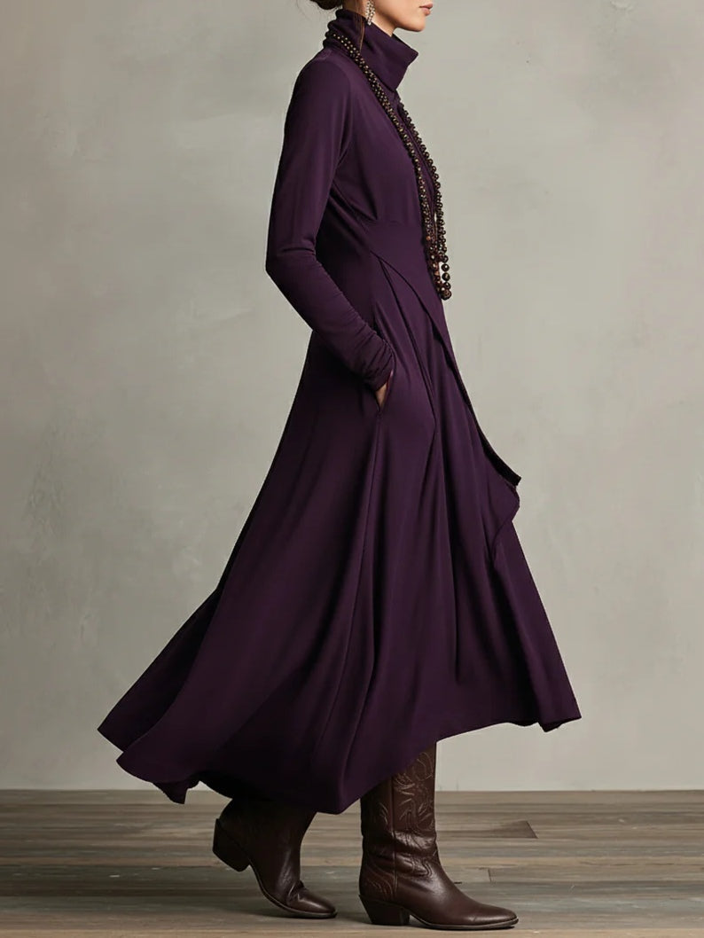 Robe longue asymétrique à col montant