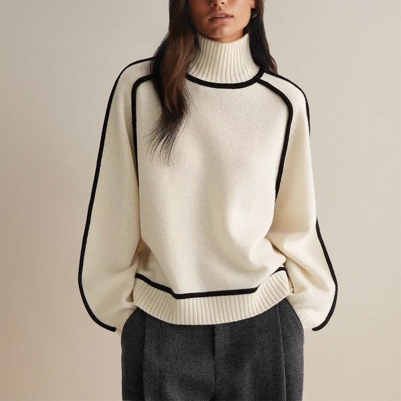 Élise – Pull col roulé élégant à détails contrastés
