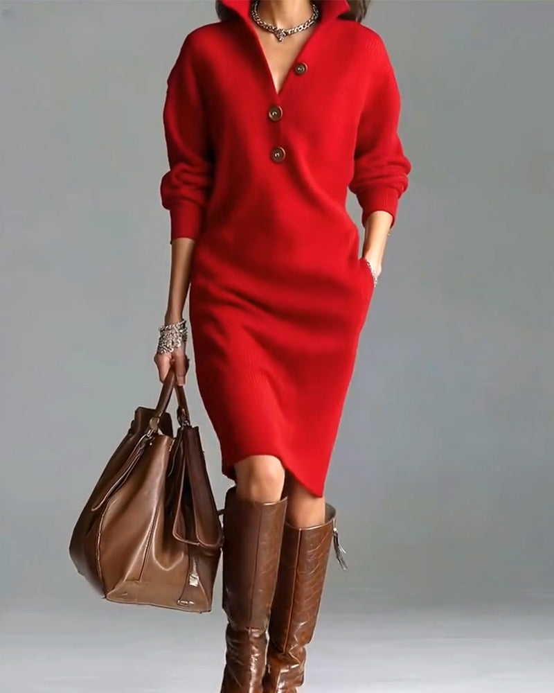 Robe pull décontractée de couleur unie pour l'automne et l'hiver