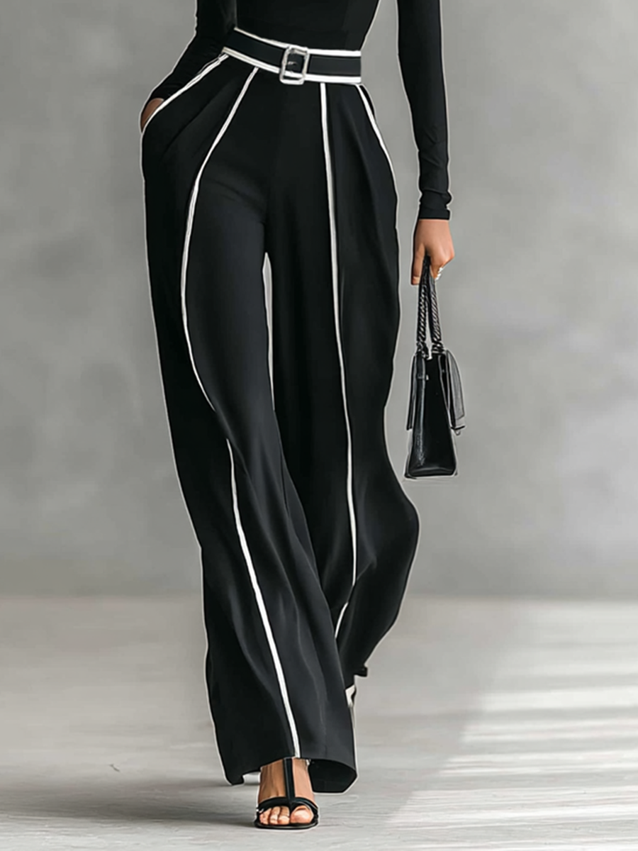 Ensemble 2 pièces à col montant et pantalon large ceinturé