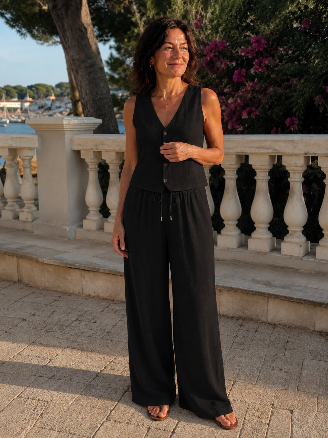 Élise | Ensemble fluide à gilet boutonné
