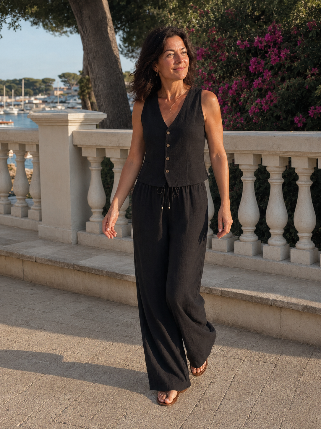 Élise | Ensemble fluide à gilet boutonné