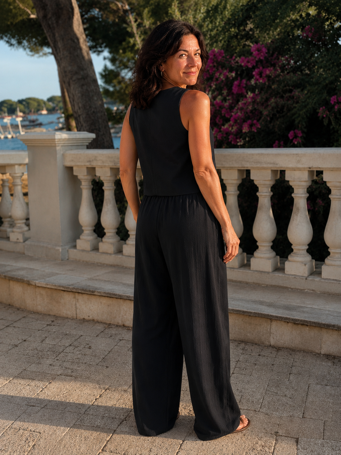 Élise | Ensemble fluide à gilet boutonné