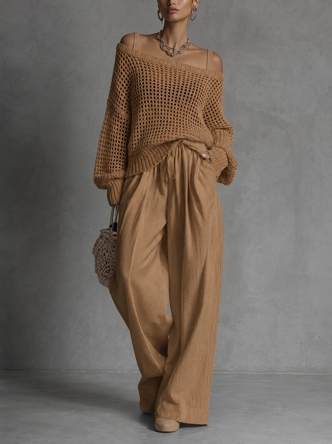 Solène | Ensemble élégant avec pull ajouré et pantalon ample