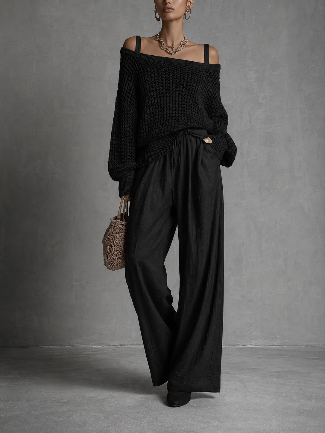 Solène | Ensemble élégant avec pull ajouré et pantalon ample