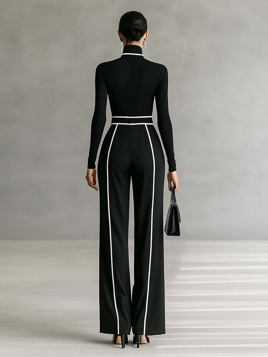 Ensemble 2 pièces à col montant et pantalon large ceinturé