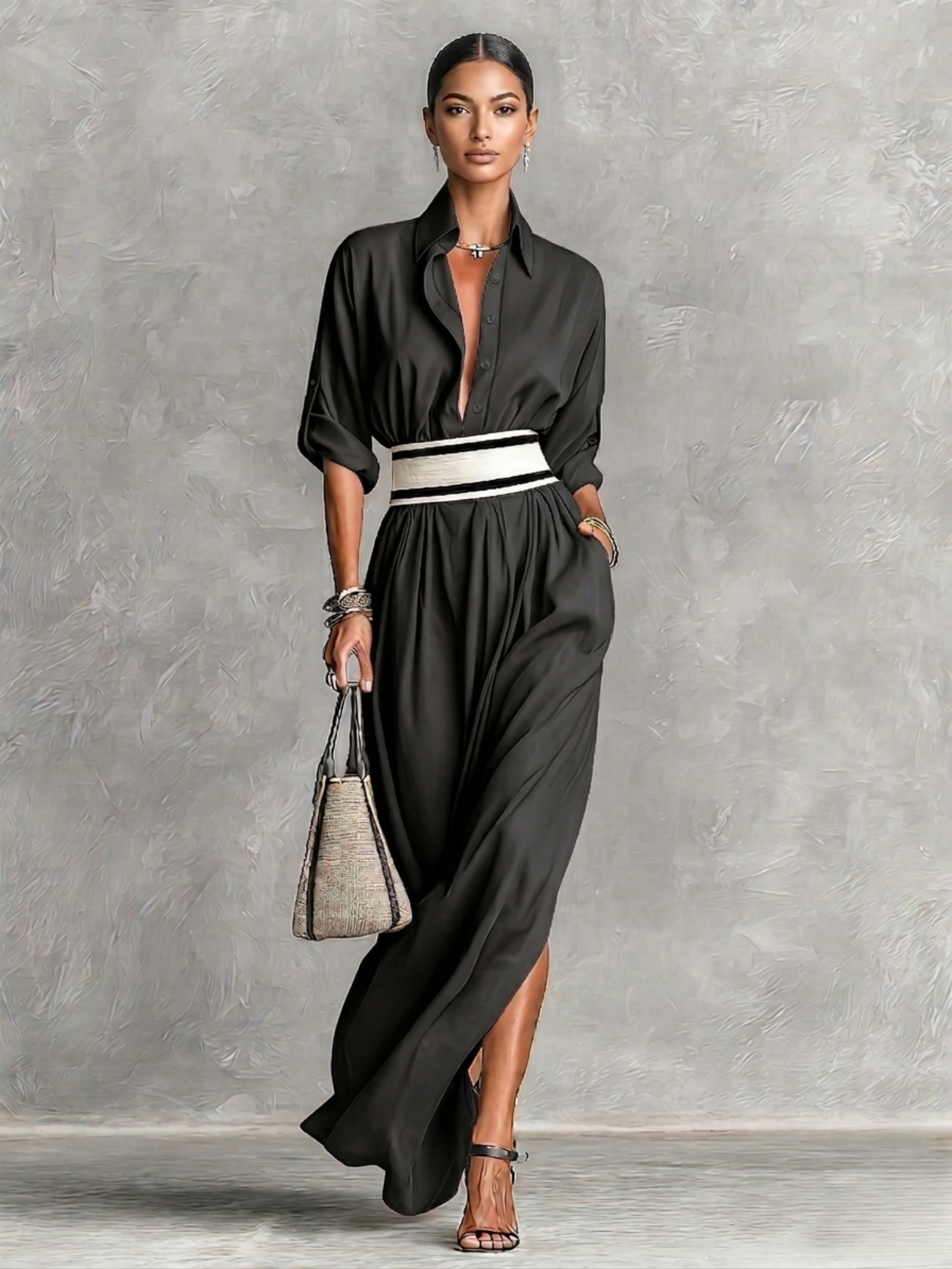 Amélie | Robe élégante fluide avec ceinture taille haute