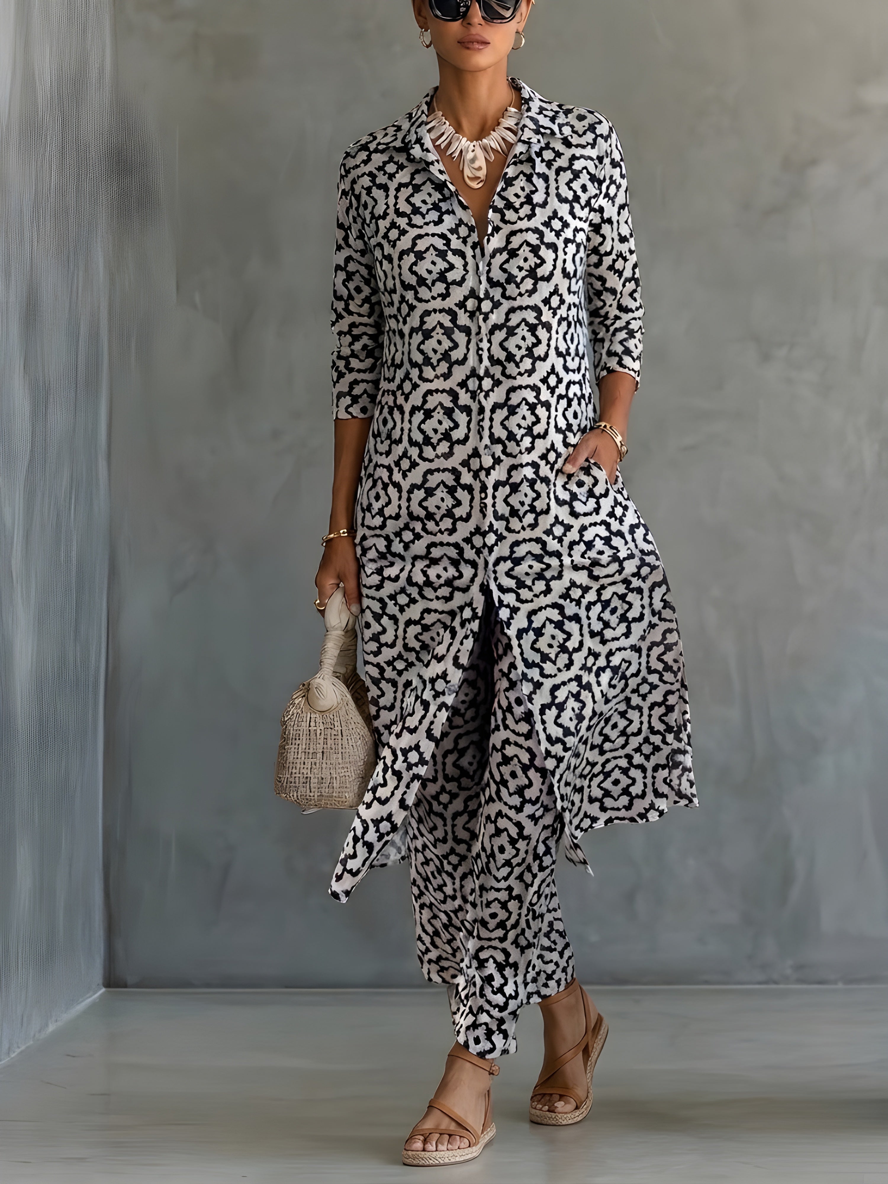 Élora | Ensemble élégant imprimé avec tunique fluide et pantalon