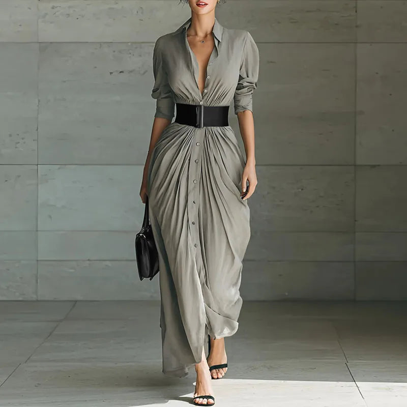 Robe longue chemise élégante avec ceinture