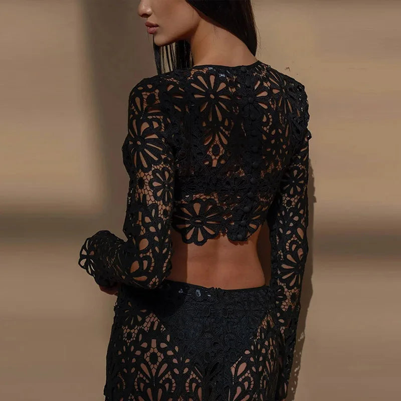 Dahlia™ | Ensemble en crochet fleuri avec jupe longue