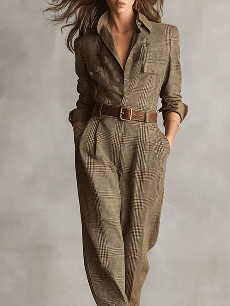 Combinaison à carreaux en tweed marron