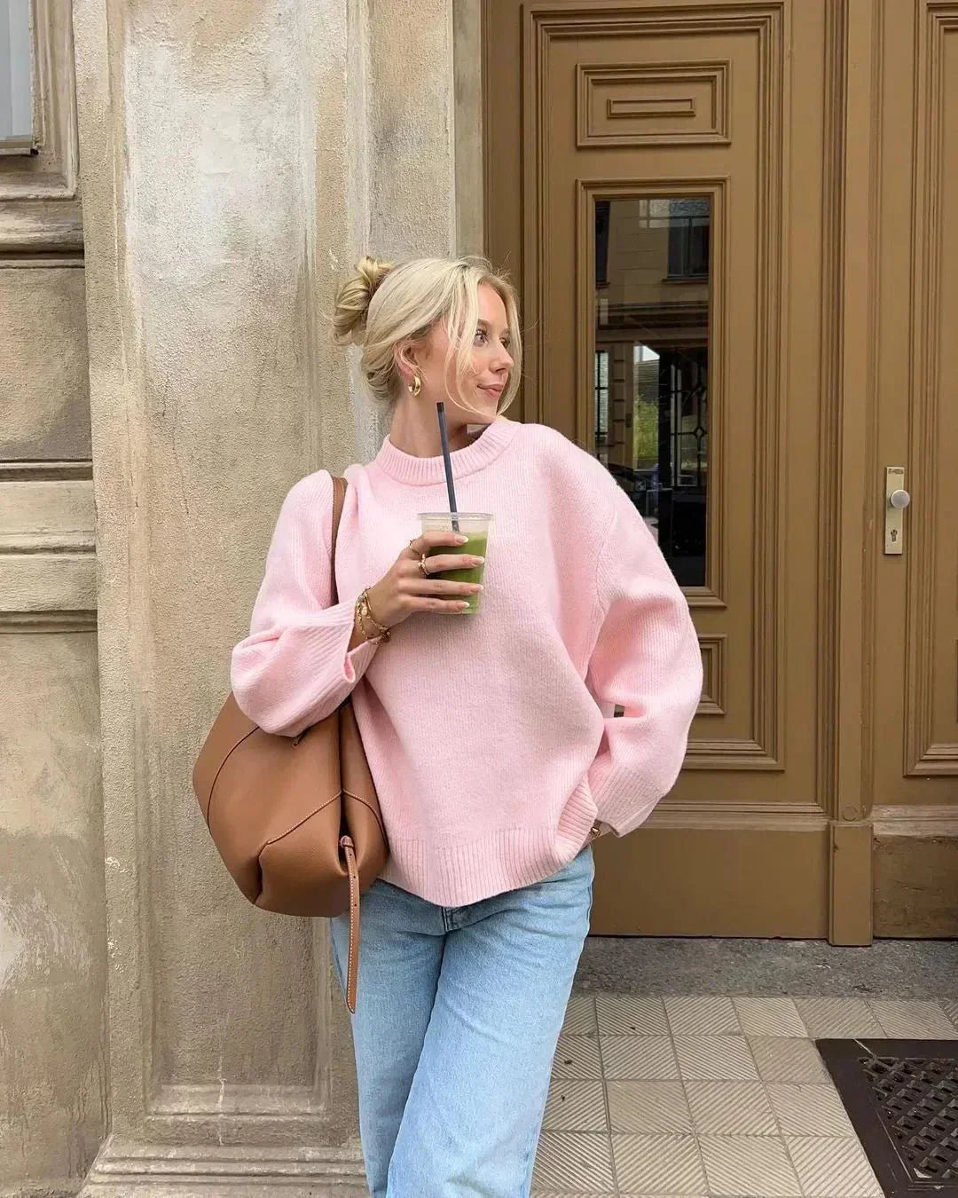 ÉLODIE | PULL ROSE À MANCHES LONGUES