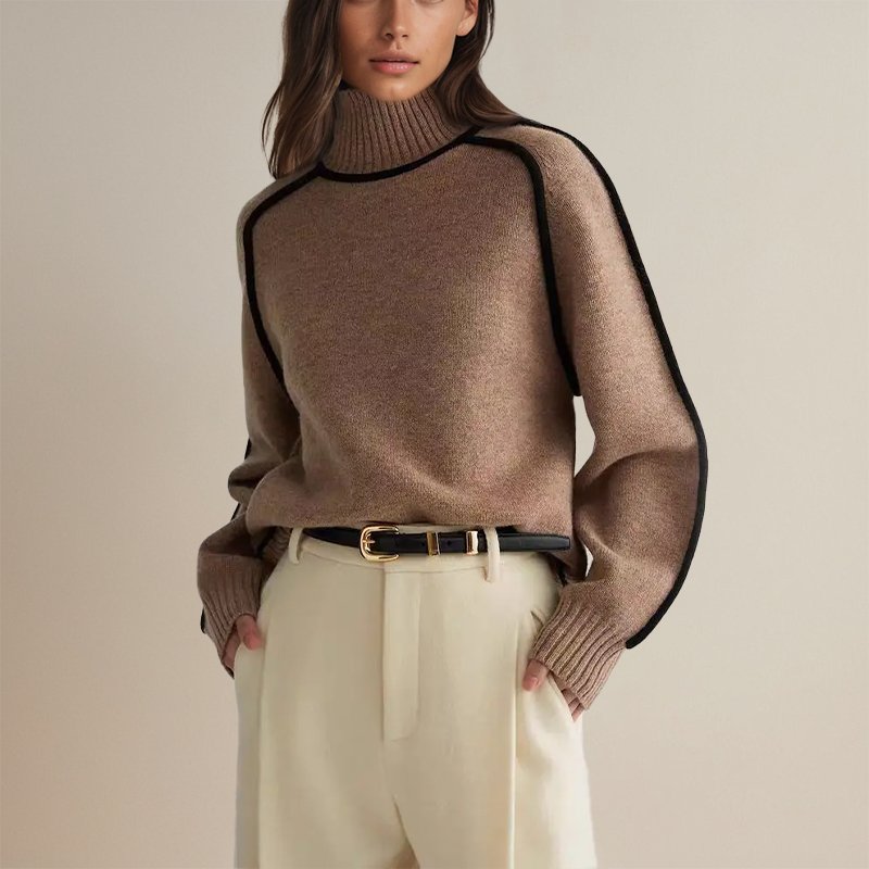 Élise – Pull col roulé élégant à détails contrastés