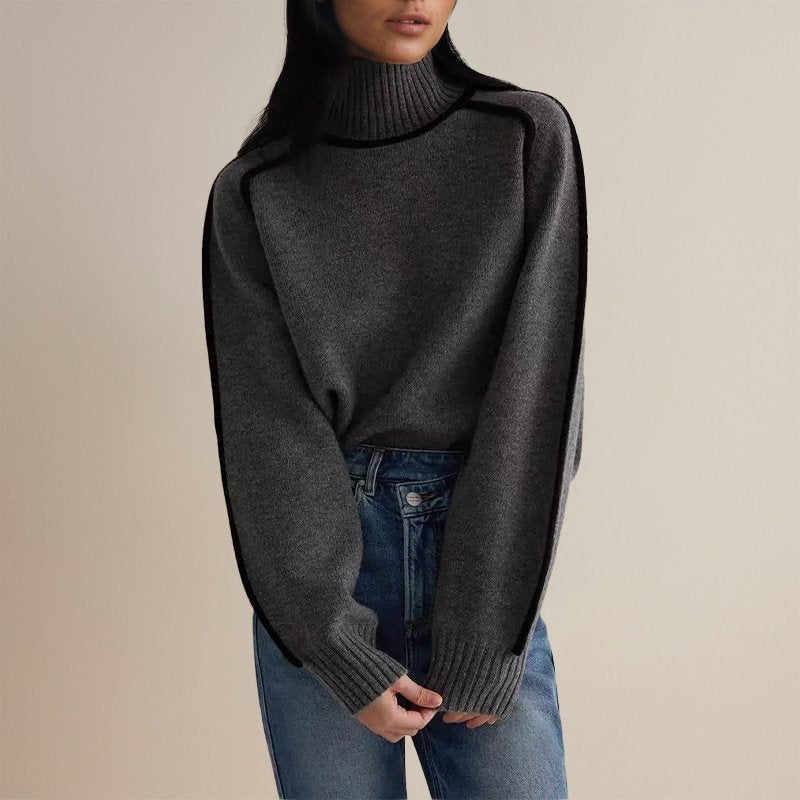 Élise – Pull col roulé élégant à détails contrastés